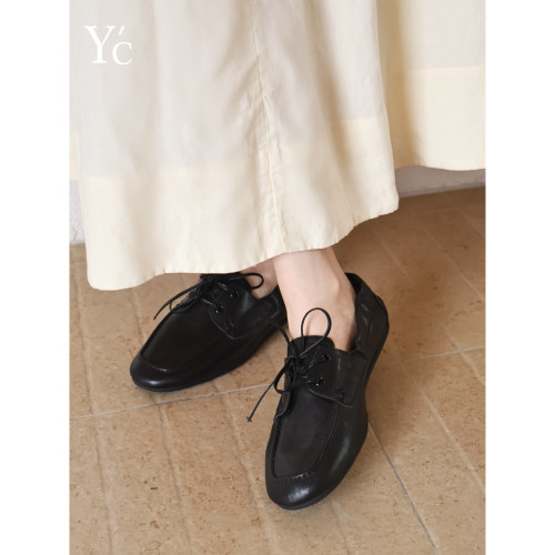 YC高级黑复古系带乐福鞋女百搭