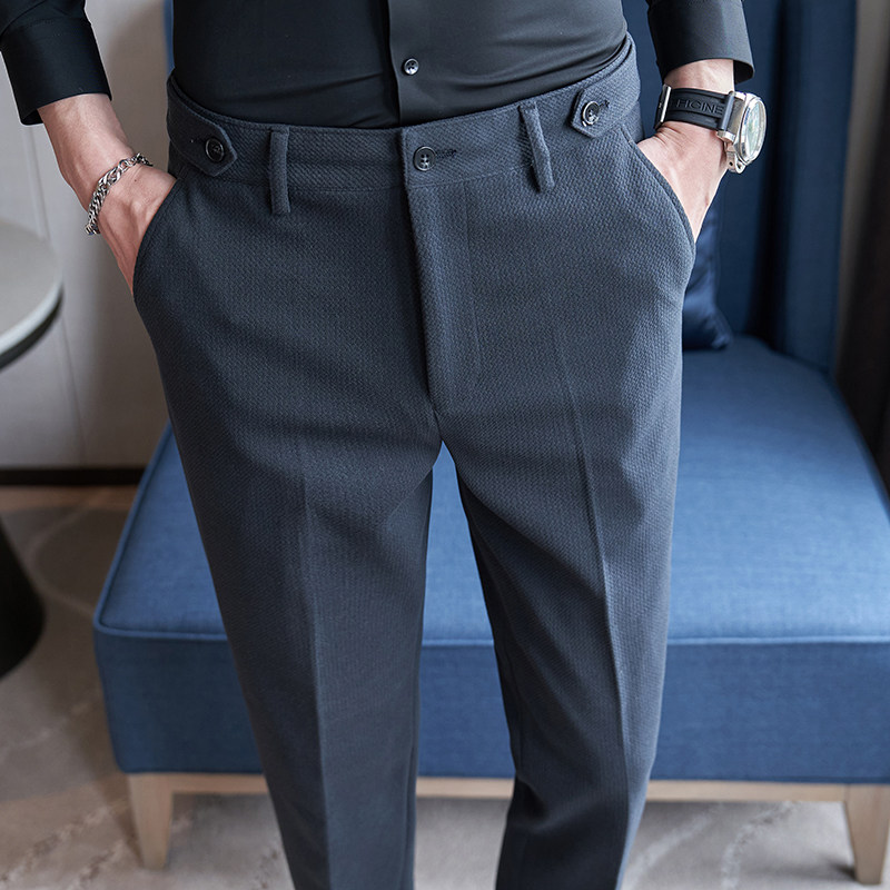 秋冬季加厚纹理西裤男高端毛呢料男士休闲裤商务西装裤子修身