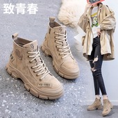 女平底休闲运动沙漠工装 欧洲站2025秋冬季 真皮加绒高帮鞋 马丁靴潮