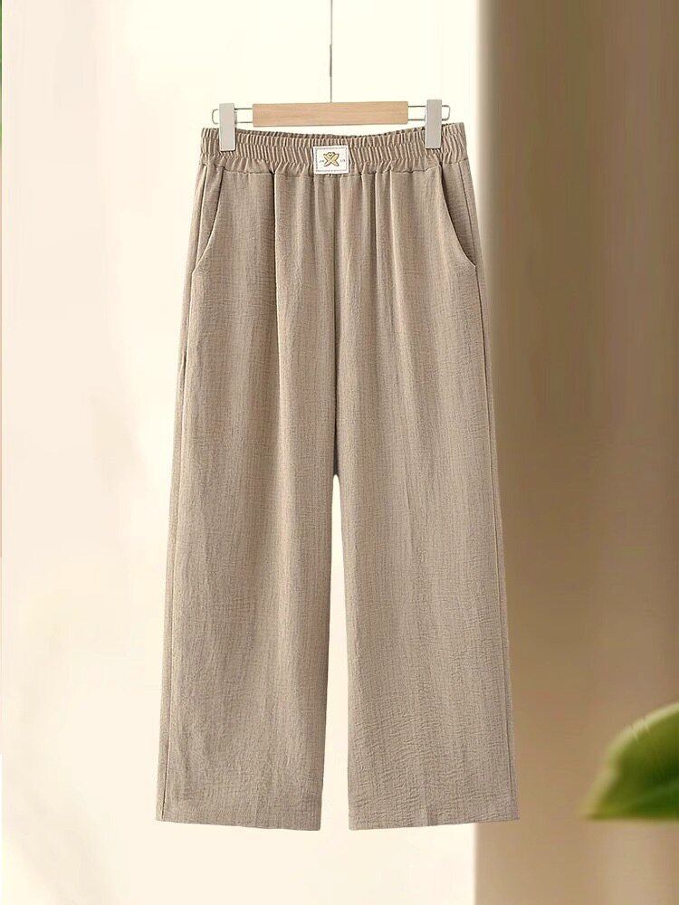 妈妈棉麻高腰显瘦直筒裤女宽松休闲百搭阔腿长裤子冰丝阔腿裤大码