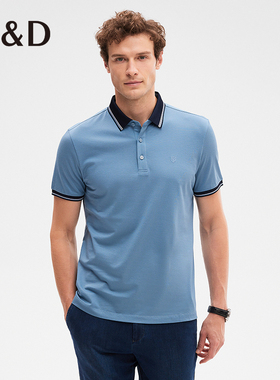 MD名盾含桑蚕丝翻领撞色短袖Polo衫夏新款商务男士合身蓝色T恤 DJ