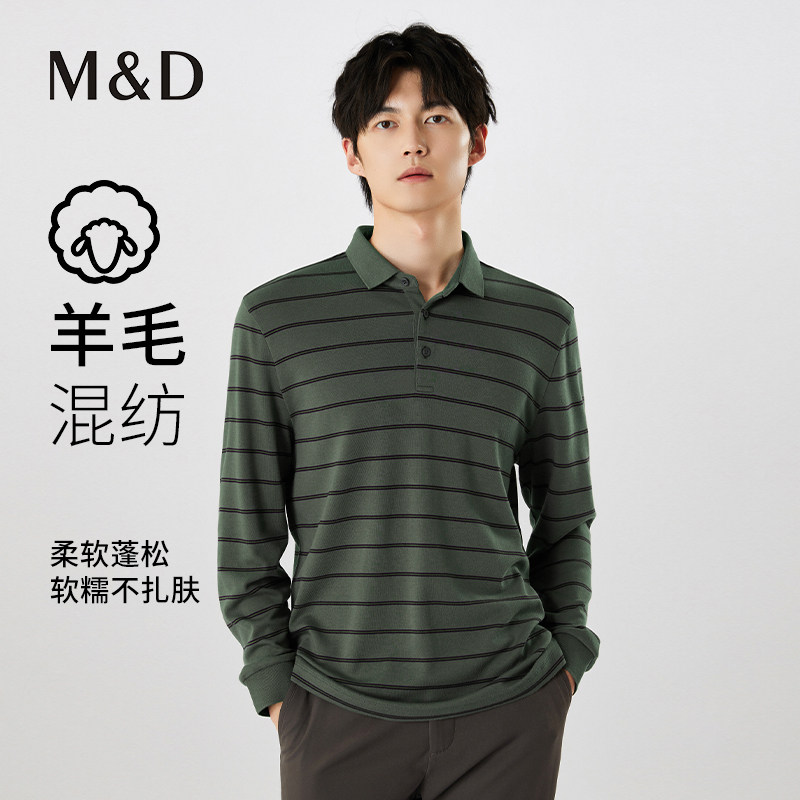名盾男士Polo衫春季羊毛条纹翻领长袖t恤商务休闲桑蚕丝T恤TK