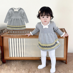 婴儿裙子秋冬款毛衣公主裙女宝宝衣服百天百日宴周岁礼服洋气秋季