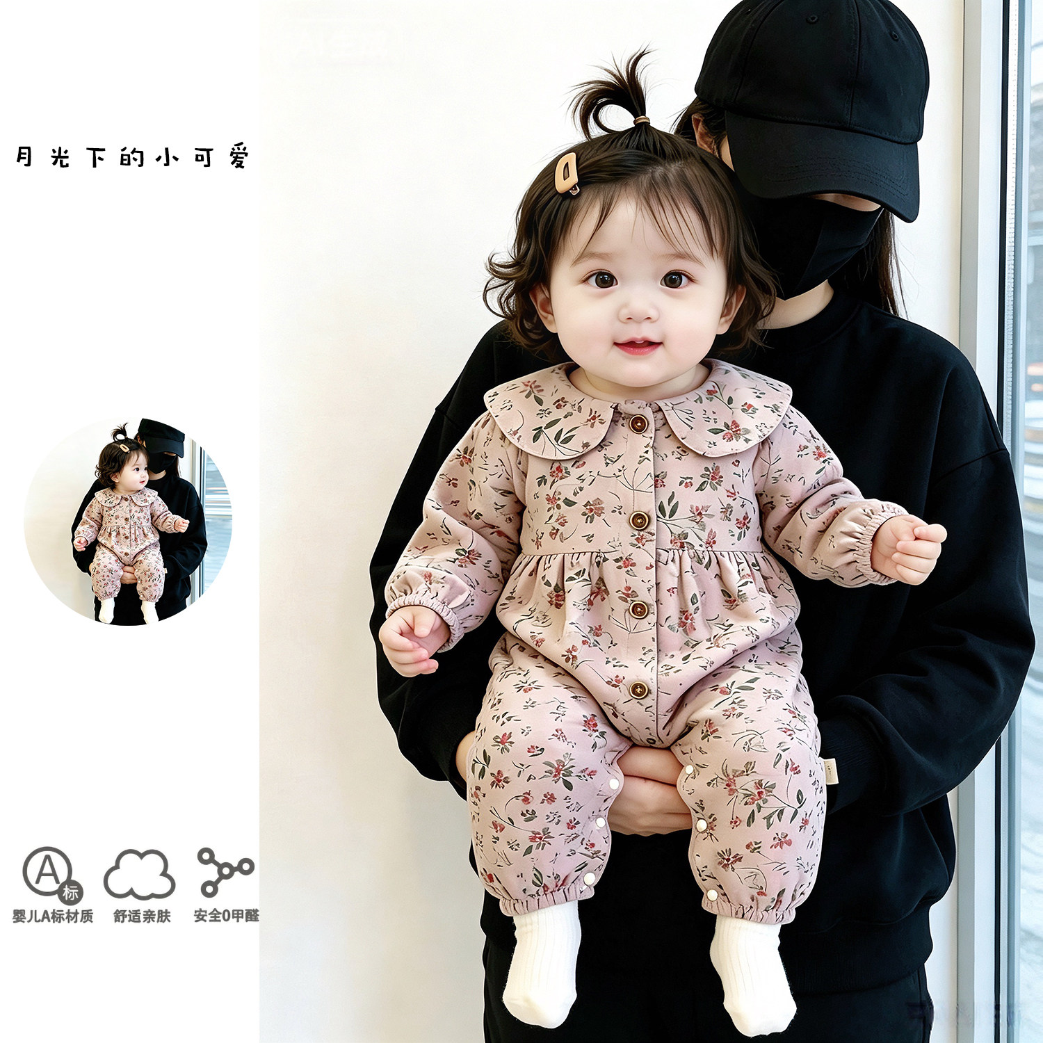 婴儿连体衣碎花爬行服早秋宝宝外出爬服女童哈衣婴幼儿长袖秋装