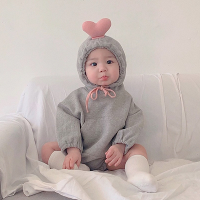 男女宝宝爱心哈衣连帽可爱包屁衣