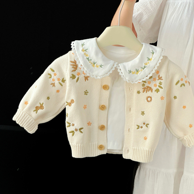 婴儿女宝宝绣花公主开衫针织衫秋