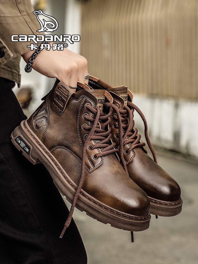 CARDAN MARTIN 부츠 남성 가을 영국 스타일 복고풍 작업 부츠 남성 가죽 신발 브랜드 가죽 짧은 부츠 겨울