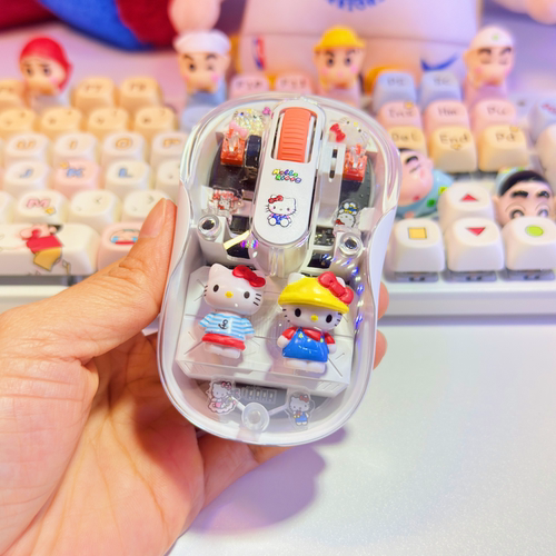 可爱HelloKitty透明无线鼠标高颜值静音二模蓝牙卡通DIY机械鼠标