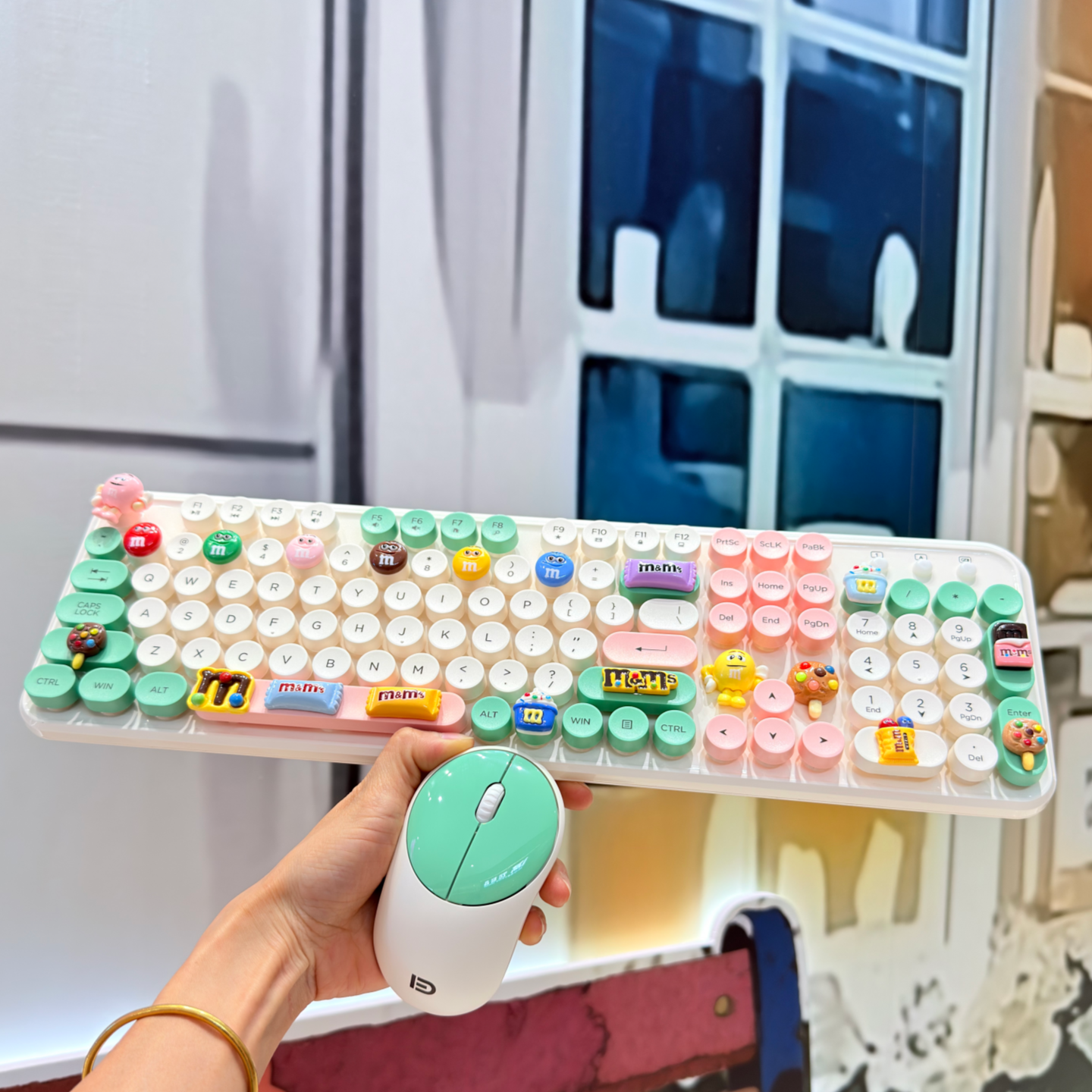 多巴胺鼠标叮当键盘无线女生可爱M豆糖果色卡通键盘无线键鼠套装