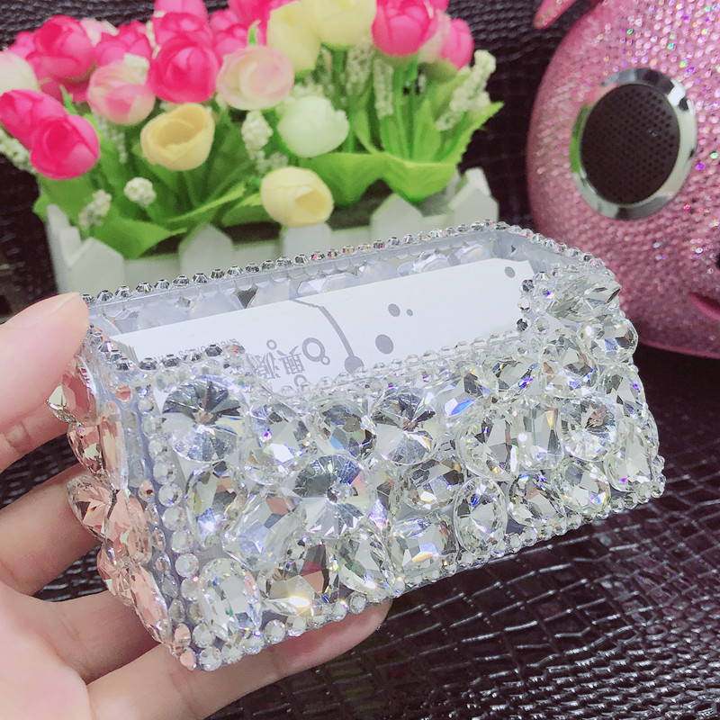 韩版时尚奢华创意水晶水钻名片盒名片座镶钻名片座办公用品 包邮