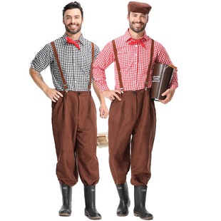 套装 背带裤 殖民地农夫工作服cosplay法国 中世纪男款 欧洲农场服装