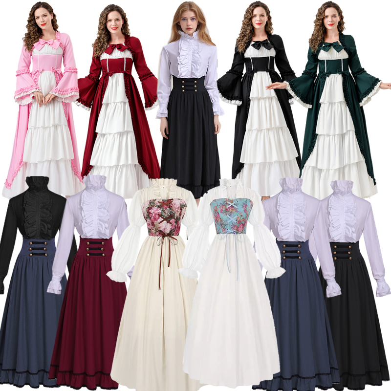 欧美中世纪女裙维多利亚连衣裙优雅长裙欧洲贵族小姐角色演出服装