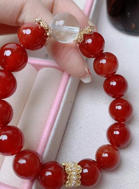 原创设计红玛瑙手链手串玫红色手链镶钻配饰过年手串