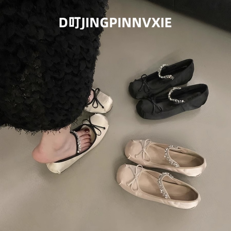 法式内增高水钻蝴蝶结芭蕾舞单鞋