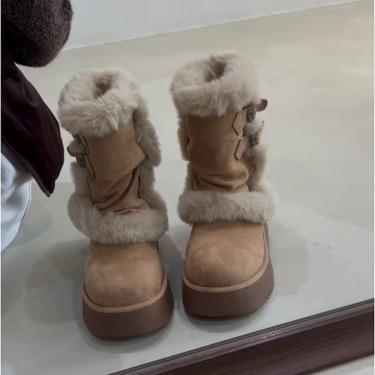 小个子厚底堆堆靴中筒雪地靴棉鞋