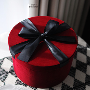 绒布圆桶伴手圣诞节日礼盒简约韩版 圆形礼品盒精美筒状礼物盒