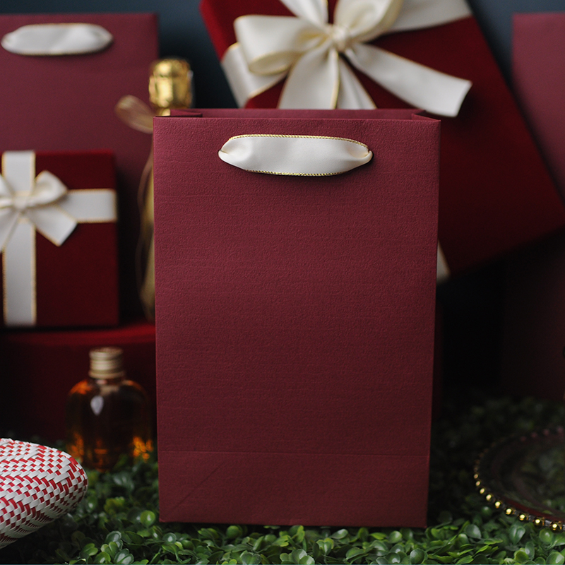 酒红礼品袋ins风结婚定制高档手提纸袋圣诞生日手提袋可爱包装袋