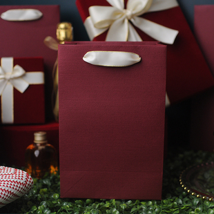 酒红礼品袋ins风结婚定制高档手提纸袋圣诞生日手提袋可爱包装 袋