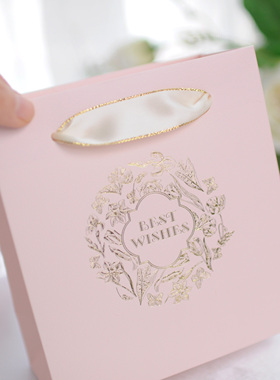 粉色礼品袋ins风情人节结婚高档母亲节手提纸袋礼袋logo客制