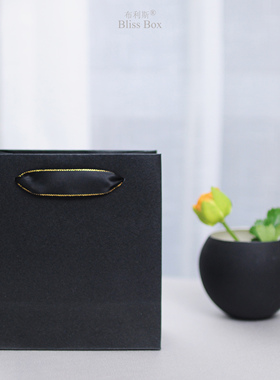 ins风黑色纯色手提纸袋回礼伴手礼生日礼糖果手拎袋可定制ogo