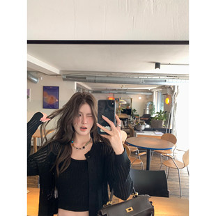 黑色长袖 现货秒杀 PPLAND 梧桐归序 背心两件套女 针织开衫