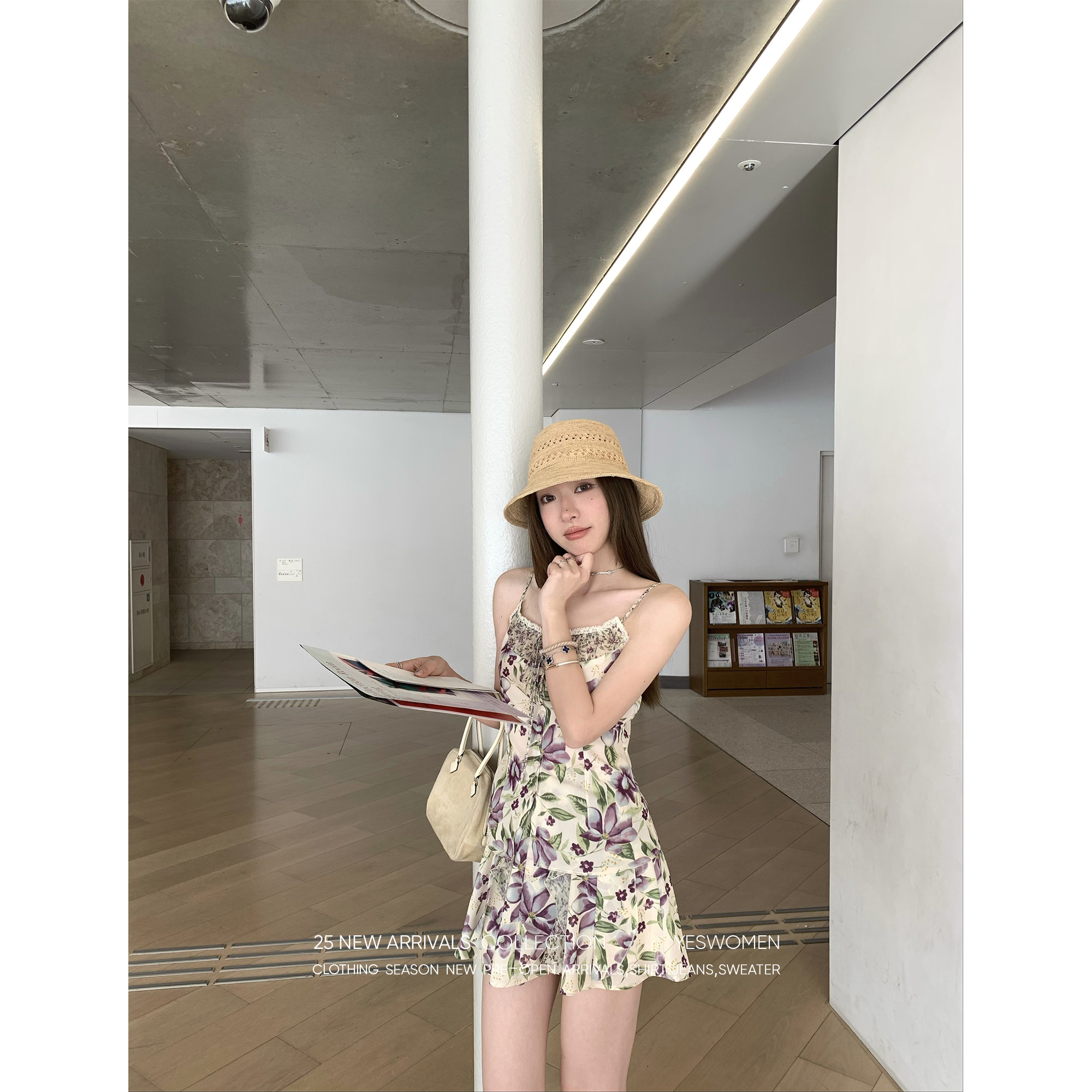 小宜定制 紫藤絮语·夏新款修身设计感印花背心&短裙套装女两件套