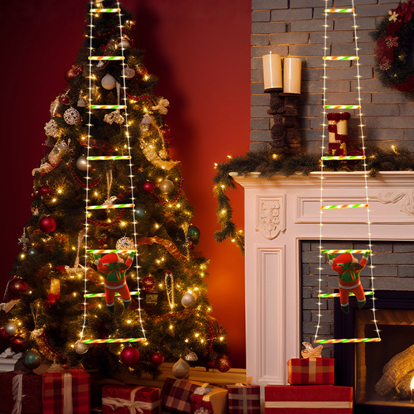 圣诞老人爬梯圣诞节装饰品场景氛围布置挂件装扮圣诞树吊饰配件