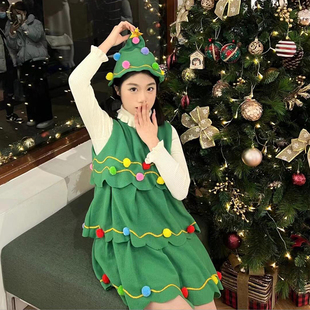 扮cos演出服女孩 俏皮圣诞树衣服连衣裙服饰装 圣诞节服装 成人套装