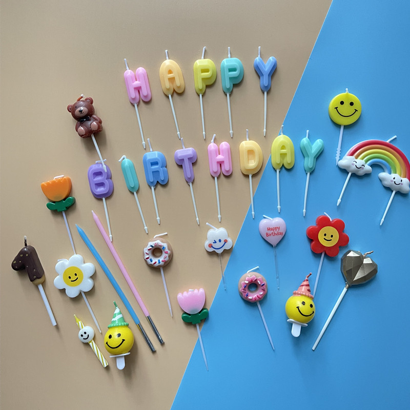 蛋糕生日蜡烛韩国HBD小熊小花云朵爱心星星卡通笑脸数字和生日帽图片