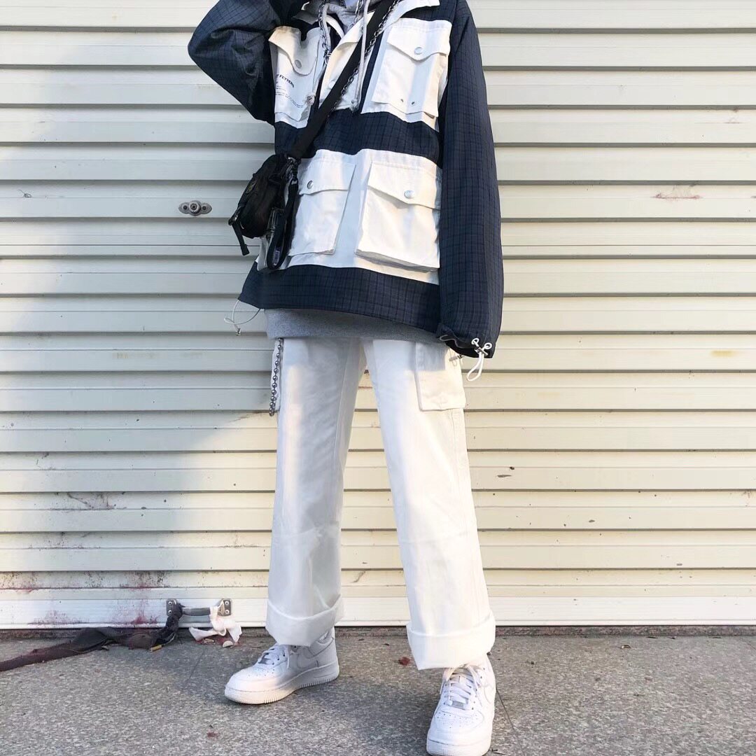 PUNIAMA Japanese Retro ins Ultra-fire white Multiple pockets Overalls men and women Trend washing work clothes Trousersin the Men's clothing, Casual pants  category - from Buy2taobao.com to provide professional Taobao agent buy service