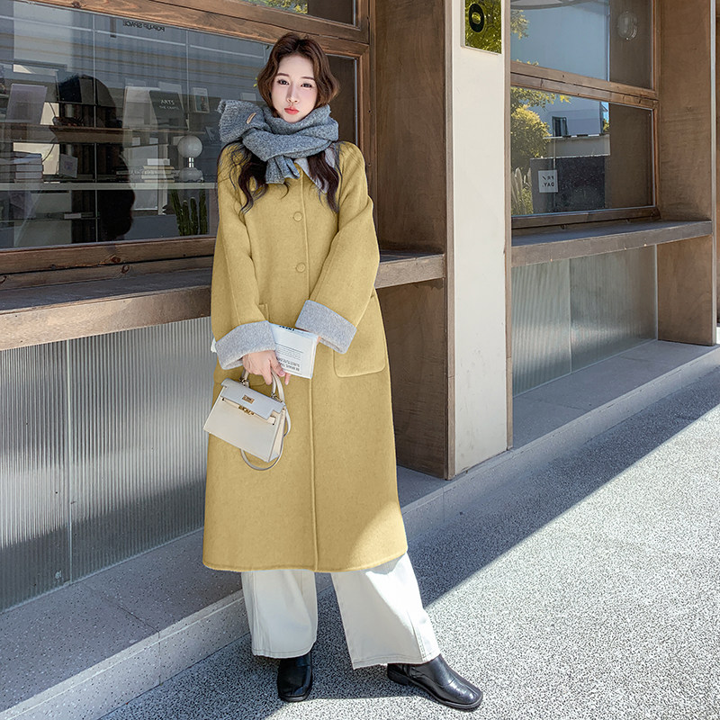AB面撞色双面呢大衣2C006-9921-P315-K478,女装毛呢外套,2C006