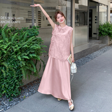 新中式国风提花马甲吊带连衣裙套装女夏2025新款爆款超火绝美长裙，女装套装/套裙，2C006