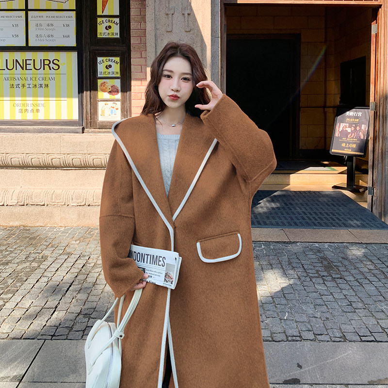 包边连帽长款双面呢外套2C006-9932-P350-K528,女装毛呢外套,2C006