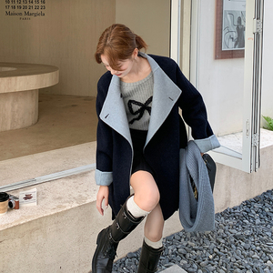 今年流行撞色双面羊绒大衣女2025秋冬新款简约宽松中长款毛呢外套图片