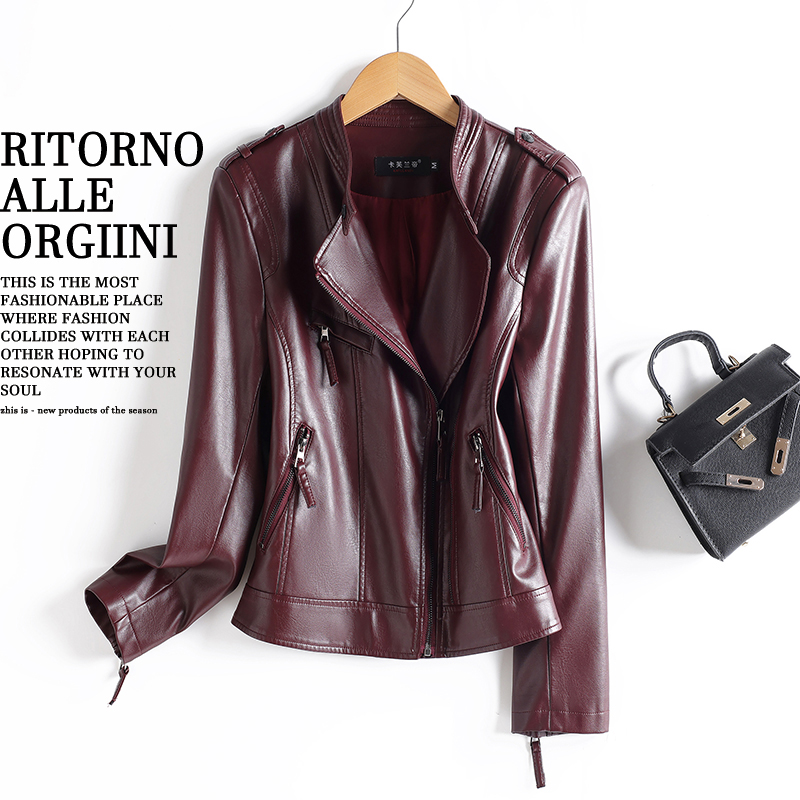 真皮皮衣女短款立领时尚羊皮外套