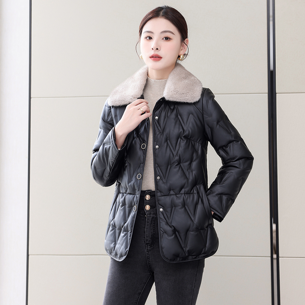 真皮羽绒服女短款水貂毛时尚外套