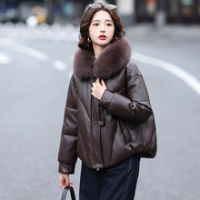 2025冬季新款真皮羽绒服女短款外套宽松显瘦狐狸毛领海宁时尚皮衣