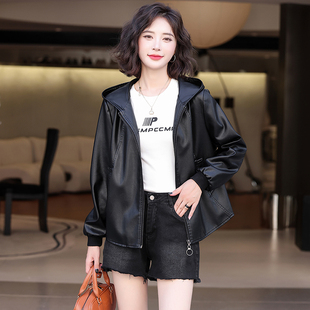 宽松外套 绵羊皮连帽休闲夹克韩版 海宁真皮皮衣女短款 2025春秋新款