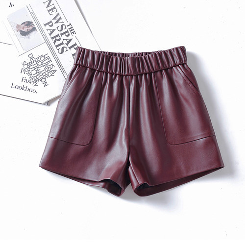 海宁真皮短裤阔腿宽松显瘦
