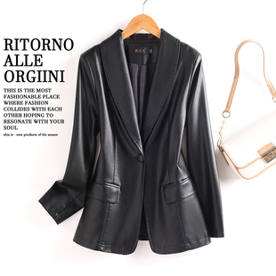 2025春秋新款海宁绵羊皮真皮皮衣女短款小西装外套修身爆款皮夹克