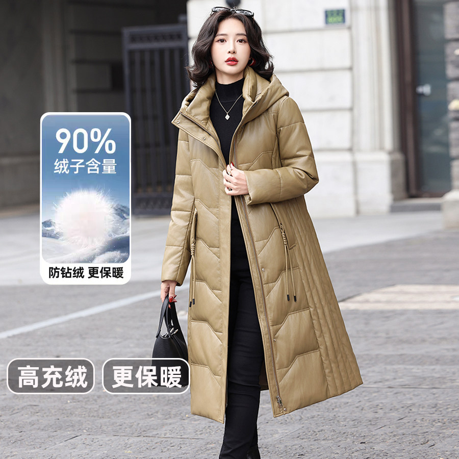 2025冬季新款真皮羽绒服女中长款绵羊皮韩版显瘦连帽海宁皮草外套,女装/女士精品,皮衣,淘宝优惠券,粉丝福利购,淘宝优惠卷