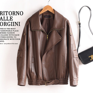 真皮皮衣女羊皮泡纹杨树林2025秋季新款宽松廓形机车夹克短款外套