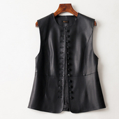 圆领绵羊皮简约显瘦百搭无袖 真皮马甲女2025春季 新款 马夹坎肩外套