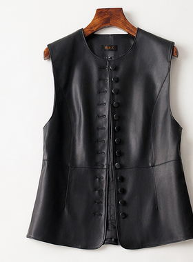 真皮马甲女2025春季新款圆领绵羊皮简约显瘦百搭无袖马夹坎肩外套