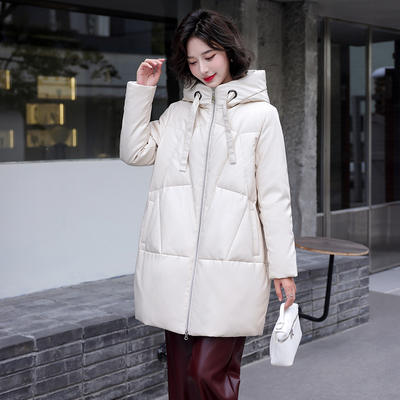 海宁真皮羽绒服女中长款绵羊皮