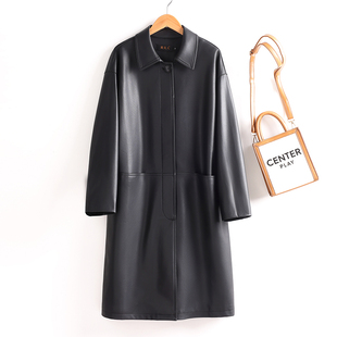 海宁真皮皮衣女中长款宽松显瘦绵羊皮风衣外套复古休闲气质皮大衣