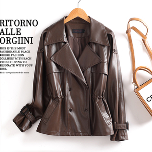 海宁真皮皮衣女士短款 收腰气质皮风衣宽松显瘦皮夹克休闲外套 韩版