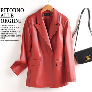 海宁真皮皮衣女绵羊皮外套女短款西装宽松韩版显瘦洋气皮夹克西服