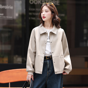 2025春秋新款海宁绵羊皮皮衣女短款宽松大码显瘦真皮夹克休闲外套