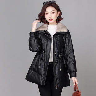 绵羊皮外套 收腰气质水貂毛领海宁皮衣冬季 真皮羽绒服女中长款 韩版
